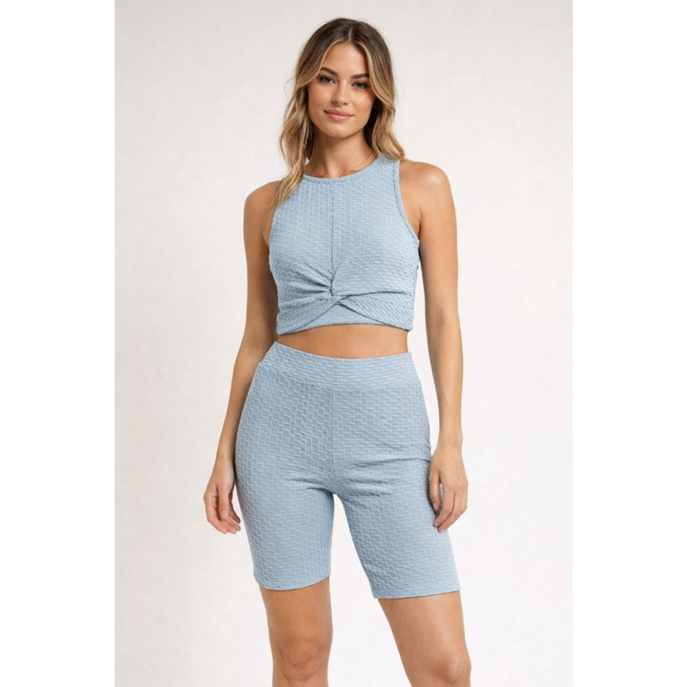 Women's Iris Honeycomb Top and Short Set in Pale Jade sz L